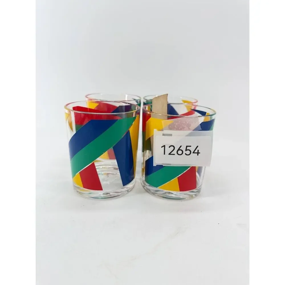 Vintage H.J. Stotter Plastic Tumblers Colorful Geometric Drinkware Set